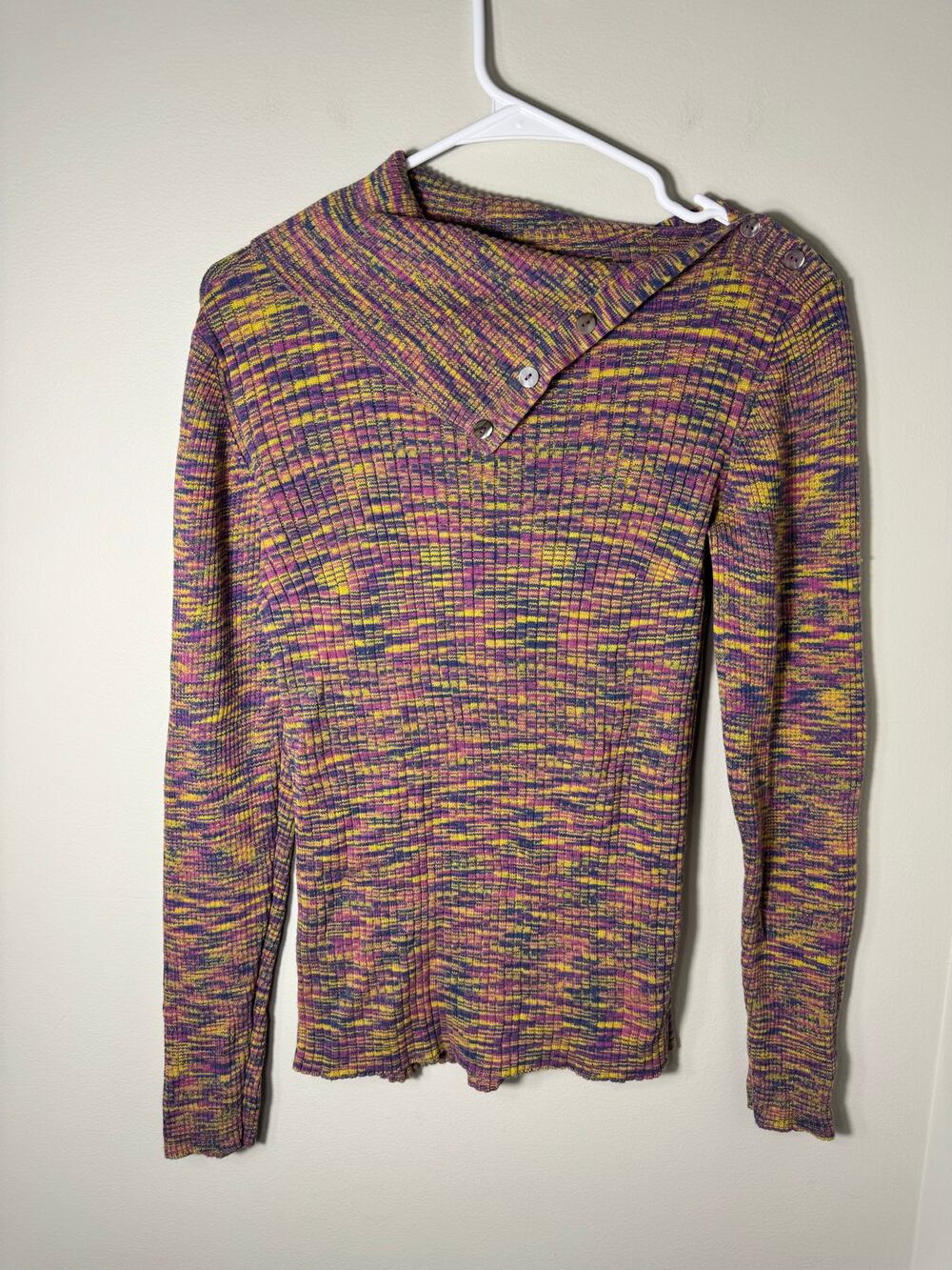 Sundance Catalog Marble Multicolored Ribbed Knit Cotton Sweater Size Medium